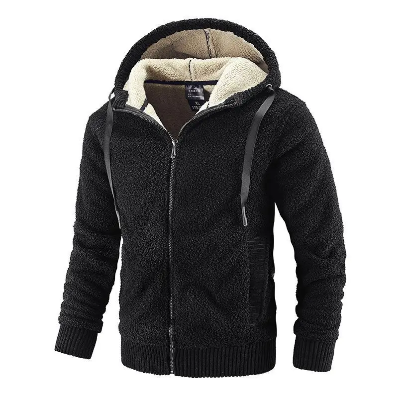 Casual Lamb  Jacket Men  Winter Thick Warm Zipper Hooded Mens Parka  Outdoor Win - £191.13 GBP