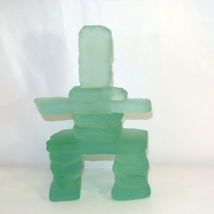 Frosted Glass Inukshuk 10&quot; SIGNED Sculpture Indigenous Art Figurine Canada - £93.49 GBP