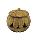 Vintage Halloween Jack O Lantern Pumpkin Large Lantern Candle w Lid HEAVY - £78.00 GBP