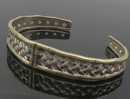 International Sterling 925 Silver - Vintage Basket Weave Cuff Bracelet - BT4766 - £71.59 GBP