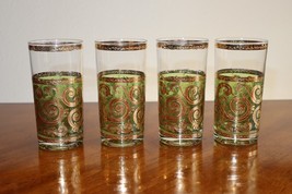 DAMAGED Lot 4x MCM Vintage Culver Green Gold Swirl Tall Tumbler Glasses ... - $28.50