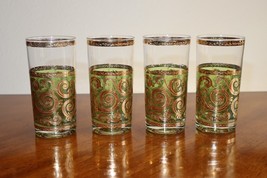 DAMAGED Lot 4x MCM Vintage Culver Green Gold Swirl Tall Tumbler Glasses Toledo - £22.78 GBP