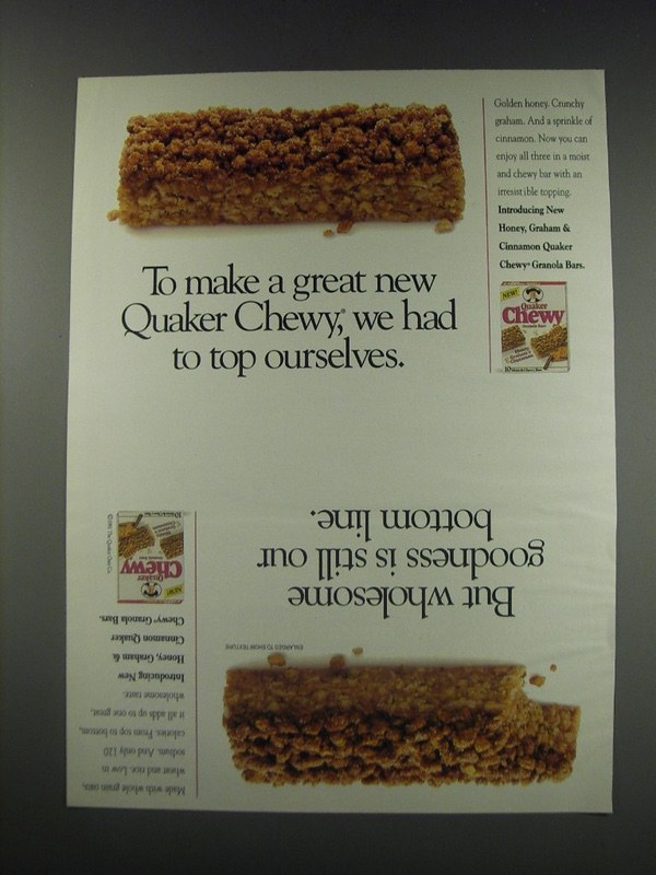 1991 Quaker Chewy Granola Bars Ad - we had to top ourselves - $18.49