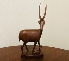 Vintage Hand Carved Wooden Antelope Deer Gazelle Statue/Figurine 13.5” Tall - £11.06 GBP