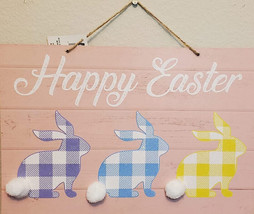 Easter Sign Pink Welcome Glitter Bunnies and Cotton Ball Tails - £5.58 GBP