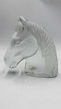 Viking Art Glass Horse Head Frosted Clear Bookend Paperweight Figurine 5.5” - $49.50