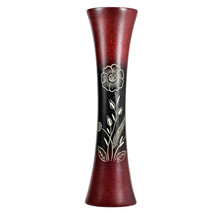 Hand Carved Summer Flower Tall Slim Wooden Dry Vase - £18.73 GBP