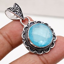 Swiss Blue Topaz Vintage Style Gemstone Handmade Pendant Jewelry 1.70&quot; SA 2130 - £5.21 GBP