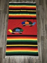 Vintage Medical Aztec Myan Blanket Rug Weaving 2 Turtles Multicolored 42... - $924.40 MXN