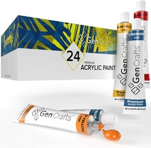 GenCrafts Acrylic Paint Set - Set of 24 Premium Vibrant Colors NEW - £13.58 GBP