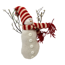 Vintage Handmade Plush Snowman Scarf Hat Christmas Tree Ornament 7&quot; - £8.59 GBP