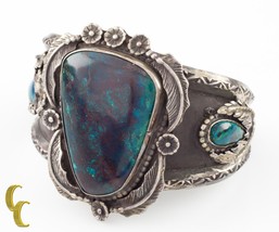 Antiqued Sterling Silver &amp; Deep Blue Chrysocolla Cuff Bracelet - £464.86 GBP