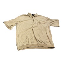 John Blair Polo Sweater Men&#39;s Ivory Striped Knit Pockets Short Sleeve Co... - £16.81 GBP