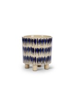 Contemporary Stoneware Footed Planter 6.5&quot; High Gloss Beige Navy Elevated - $52.67 CAD
