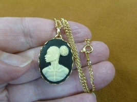 CA10-183) RARE African American LADY black + ivory CAMEO brass pendant necklace - £21.63 GBP