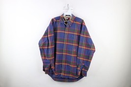 Vtg 90s Tommy Hilfiger Mens Large Distressed Collared Button Shirt Rainbow Plaid - £31.61 GBP