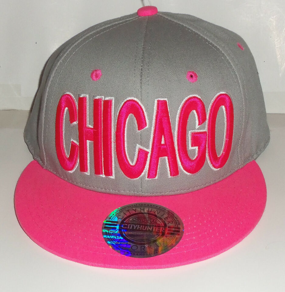 NWT MENS CITY HUNTER USA &quot;CHICAGO&quot; GRAY W/ PINK NOVELTY BASEBALL HAT - S... - $23.33