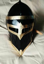 Medieval Helmet Great Templar Knight Costume Armor Steel &amp; Brass 18 Gaug... - £114.80 GBP