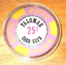 (1) 25 Cent Palomar Casino Chip - Card Club - San Diego, California - Cl... - £15.68 GBP