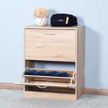 Wooden Shoe Cabinet for Entryway, White Shoe Storage Cabinet - Natural - £69.55 GBP