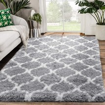 Zareas Modern Abstract Soft Fluffy Area Rugs For Living Room 5X8 Feet Grey - £49.37 GBP