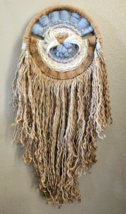 Vintage Macrame Wall Hanging Large Bohemian Woven Yarn and Feather Art - £47.70 GBP