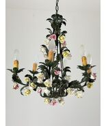 Florentine 6 Light Wrought Iron and Porcelain Chandelier, 1970s-
show or... - $1,441.06