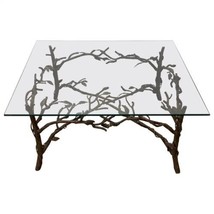 Handcrafted Wrought Iron Tree Branches &amp; Glass Coffee Table Style of Gia... - $4,185.10