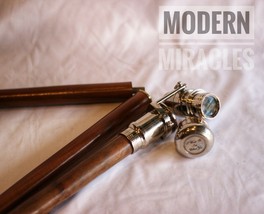 Brass Walking Stick With Telescope Handle Wooden Walking Stick - £30.62 GBP
