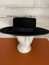 Peruvian Connection Fedora Hat Wool Black Felt Flat Crown Wide Brim Medium - £26.63 GBP
