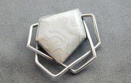 MCM Mid Century Sterling &amp; Crazy Lace Agate 3D Modernist Pin Sgn Hallmarked - £117.33 GBP