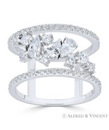 Right-Hand CZ Crystal Cluster .925 Sterling Silver Rhodium Double-Band W... - $41.97 CAD
