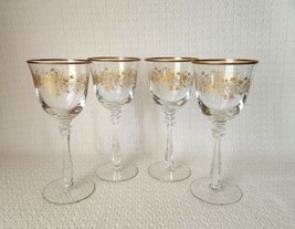 Mikasa CROWN JEWELS Crystal Water Glasses Goblets Gold Floral Print Gold... - £58.37 GBP