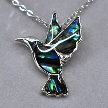Storrs Wild Pearle Abalone Shell Hummingbird Pendant &amp; Silver Tone Necklace - £15.81 GBP
