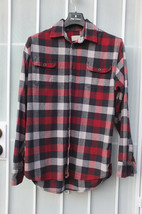JACHS ~ Sz M Men&#39;s Thick Heavy Plaid Flannel Shirt EUC Red Black - £15.63 GBP