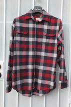 JACHS ~ Sz M Men&#39;s Thick Heavy Plaid Flannel Shirt EUC Red Black - £14.94 GBP