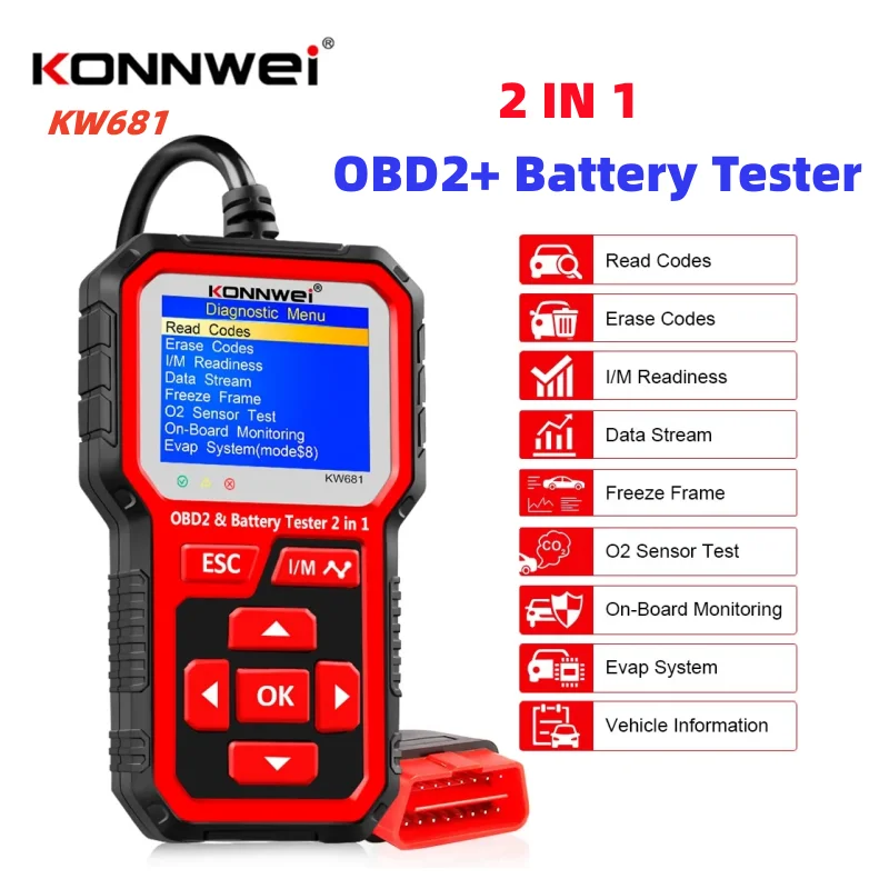 KONNWEI KW681 6V 12V Car Motorcycle Battery Tester Auto Diagnostic Tool 2 in 1 2 - £121.96 GBP