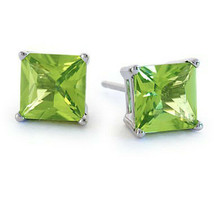 1.00 Carat 4mm 14K Solid White Gold Princess Cut Peridot Stud Earrings - £26.05 GBP