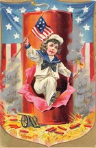 Fourth 4th July Independence Day Sailor Boy Stars Stripes Flag 1909postcard - £5.84 GBP
