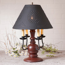 Colonial Table Lamp &amp; Punched Tin Shade - Country Red With 3 Light Options Usa - £346.94 GBP