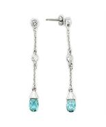 Rhodium 925 Sterling Silver Earrings with Genuine Stone in London Blue - £17.62 GBP