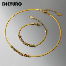 DIEYURO 316L Stainless Steel Colourful Zircon Necklace Bracelet For Women New Vi - £18.79 GBP