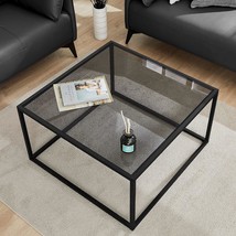 Saygoer Glass Coffee Table, Small Modern Coffee Table Square Simple, Gray Black - £62.03 GBP