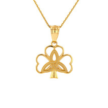 14K Solid Gold Triquetra Irish Celtic Clover Charm Pendant Necklace - £115.99 GBP+