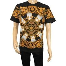 Men LAVERITA European Fashion Crew Shirt Rhine Stones Crown Florals 12089 Black image 2