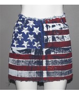 VTG Tyte Painted US Flag Stars Stripes Dark Blue Frayed Denim Short Skir... - $53.32 CAD