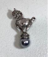 Tojan Statue Horse Brooch Grey Faux Pearl Rhinestone Accents Unmarked By... - $18.00