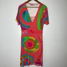 Desigual Dress XL Bright V-Neck Boho Artsy Vibrant Short Sleeve Art - $45.00