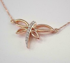 14k Two Tone Gold Over 0.15Ct Simulated Diamond Dragonfly Pendant christmas Gift - £73.10 GBP