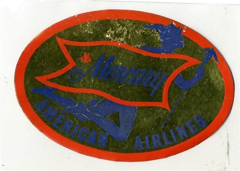 American Airlines The Mercury Sticker 1950's Gold Blue & Red - £15.56 GBP